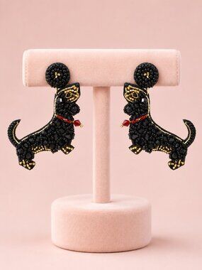Seed Beaded Dachshund Doxie Dog Earrings Hypoallergenic Made in USA Pet Lovers